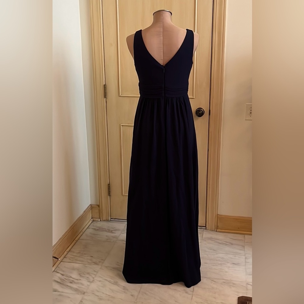 LULU'S Bridesmaid Prom Guest "Leading Role" Navy Blue V-Plunge Pleated Gown SZ M - Picture 6 of 15